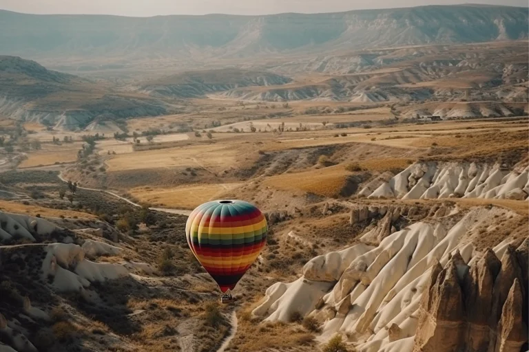 levitating-basket-soars-stunning-mountain-landscape-generated-by-ai 1